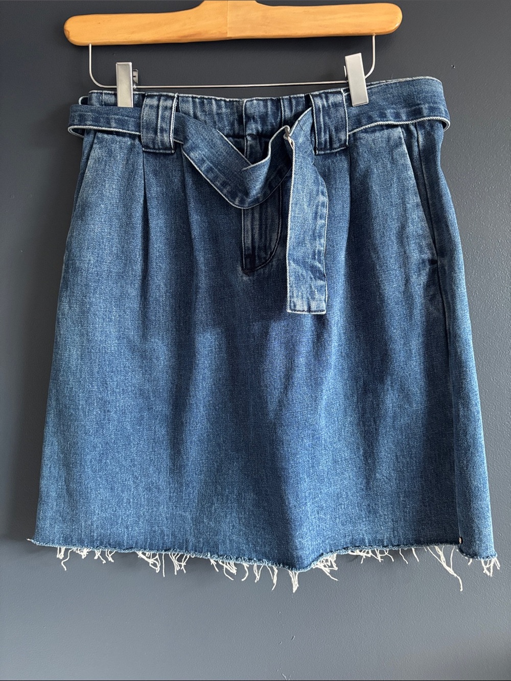 Scotch & Soda Blue Denim Paperbag Mini Skirt with Tie